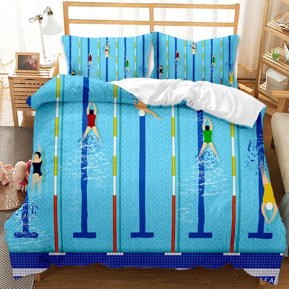 Sports Duvet Cover Set Taekwondo Ski Swimming Boxing Dance Badminton Baseball Ice Hockey Queen Polyester Bedding Set Teens Boys