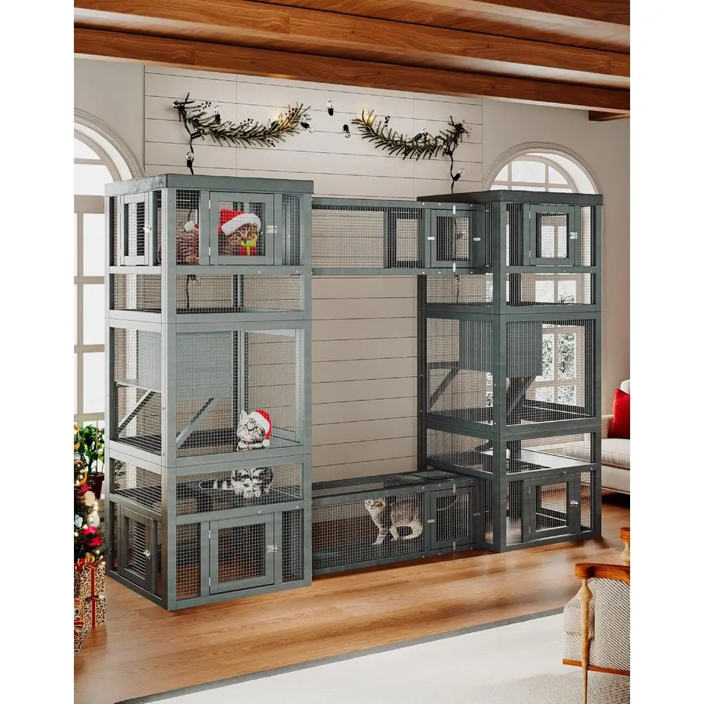 

Набор для кошек на открытом воздухе/в помещении из 4 предметов: 2 закрытых игровых площадки для кошек и 2 туннеля для больших манеров для домашних животных и нескольких кошек