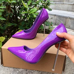 Woman 12cm Stilettos Pumps Fetish Thin Metal Super High Heels SM Man Pointed Toe Slip On Unisex Shoes Customize Purple Black Red