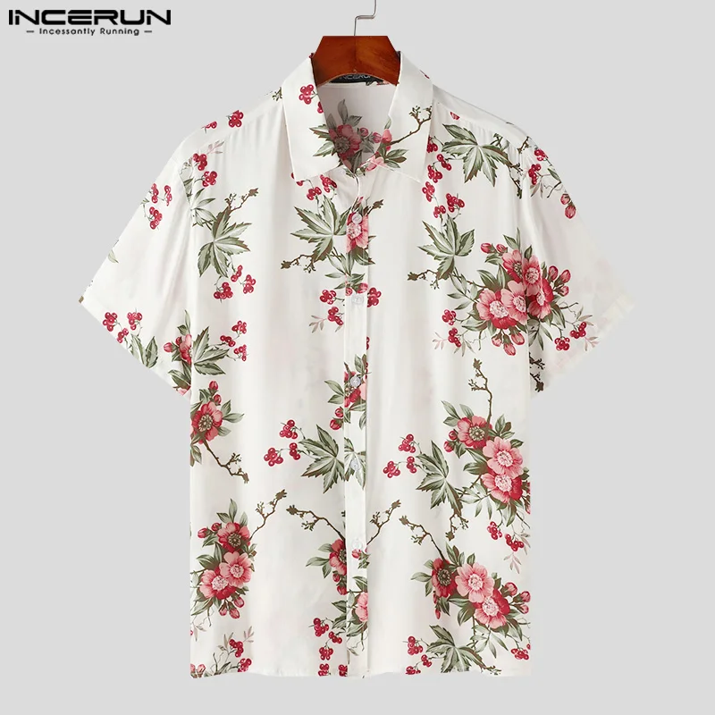 2024 Men Hawaiian Shirt Flower Printing Lapel Short Sleeve Vacation Men Clothing Streetwear Summer Casual Shirts S-5XL INCERUN