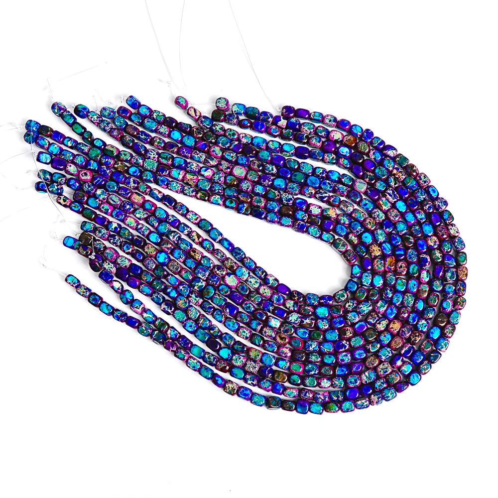 Handcrafted Purple Blue Sea Sediment Imperial Jasper 7x5mm Cubic Loose Beads Gemstones for Bracelets Necklaces DIY Projects