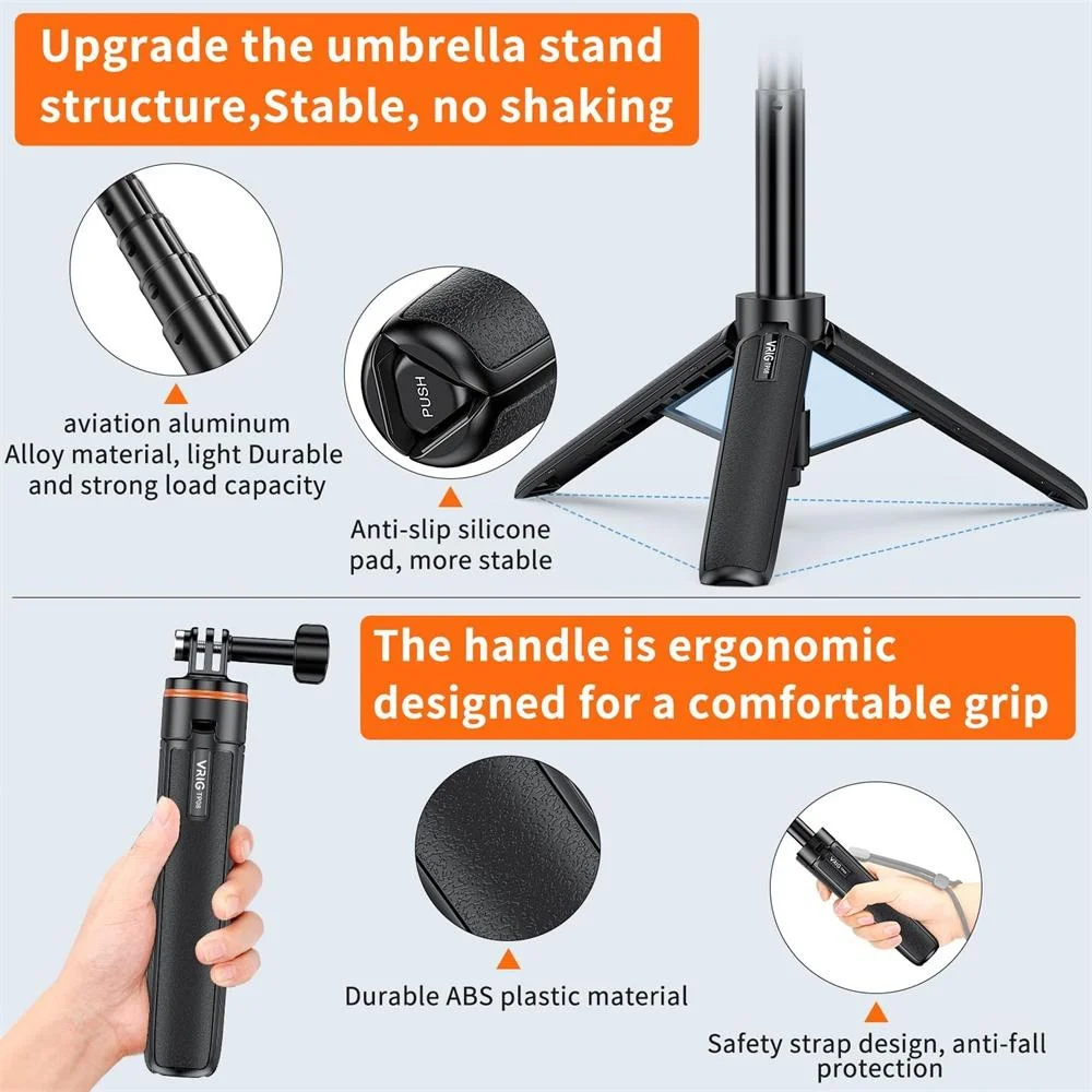 VRIG 20.1" Extendable Mini Tripod,Portable Selfie Stick Tripod for DJI OSMO Action 5Pro/4/3,GoPro Max Hero 13 12 11 10 9 8 7 6 5 4 3 3+ 2 1 Session,Insta360 X5/X4 Action Camera view 4