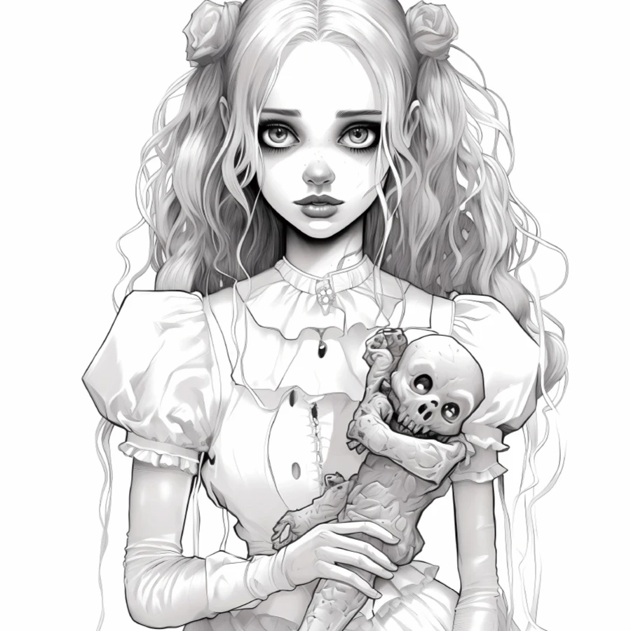 Horror Doll Coloring Book 20Page Gift For Birthday Party Relieve Stress Kill Time Graffiti Painting Drawing Adult Picture Books image 5