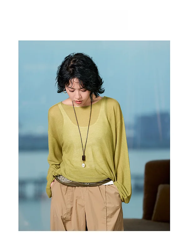 

Вязаный пуловер Wei Yang из ацетата, дышащий, свободный, для путешествий, модный, длинный рукав, повседневный, летний 2025