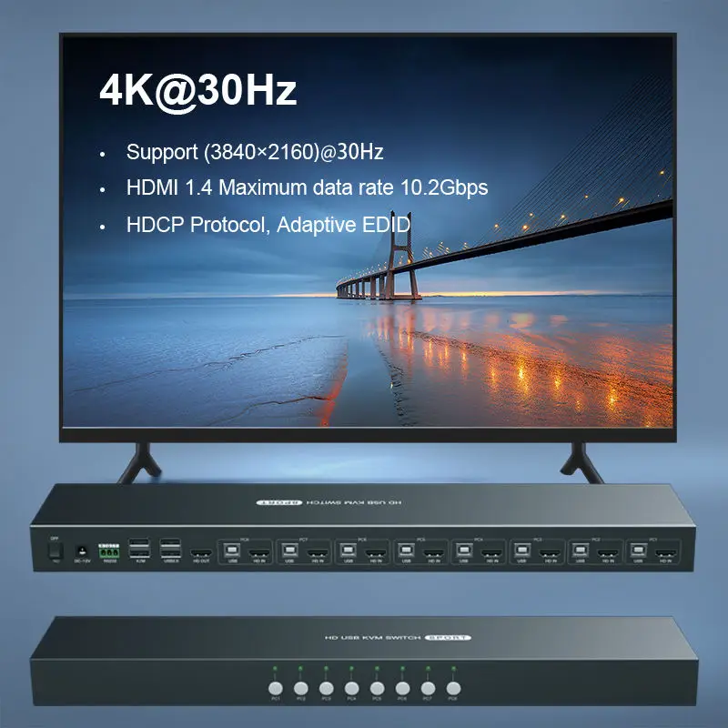 8-портовый HDMI-совместимый KVM-переключатель 8x1switch 4K x 2K автоматический Hotkey выбор EDID с оригинальными кабелями Поддержка порта RS232