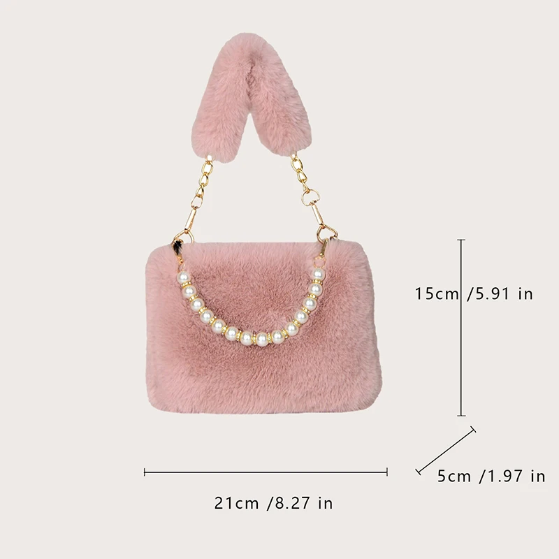 Modische Perle Kaninchenfell Handtasche Damen Umhängetasche Kette Design Winter Kleine vielseitige Umhängetasche – Detail 22