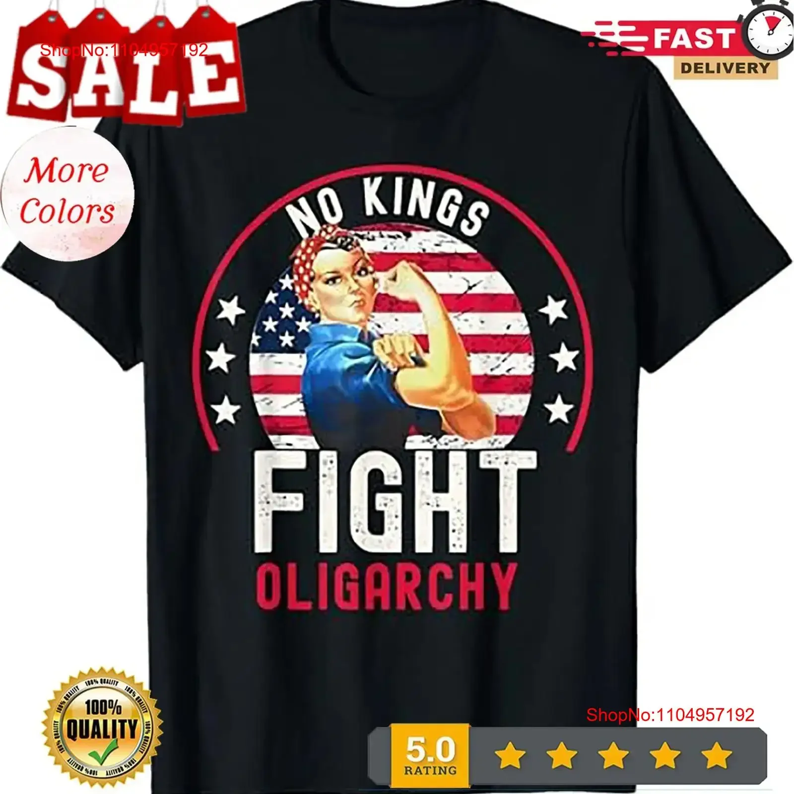 تي شيرت كلاسيكي بدون ملوك قتال Oligarchy للسيدات بعلم أمريكا تي شيرت عتيق مغسول للارتداء اليومي أنيق للجنسين #1