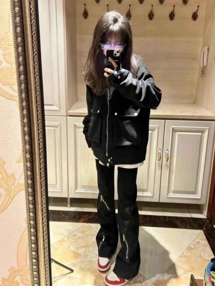 

Джинсы свободного кроя с прямым кроем и легким расклешением, на молнии, в американском ретро-стиле, модные, брендовые, для женщин и мужчин, в уличном стиле