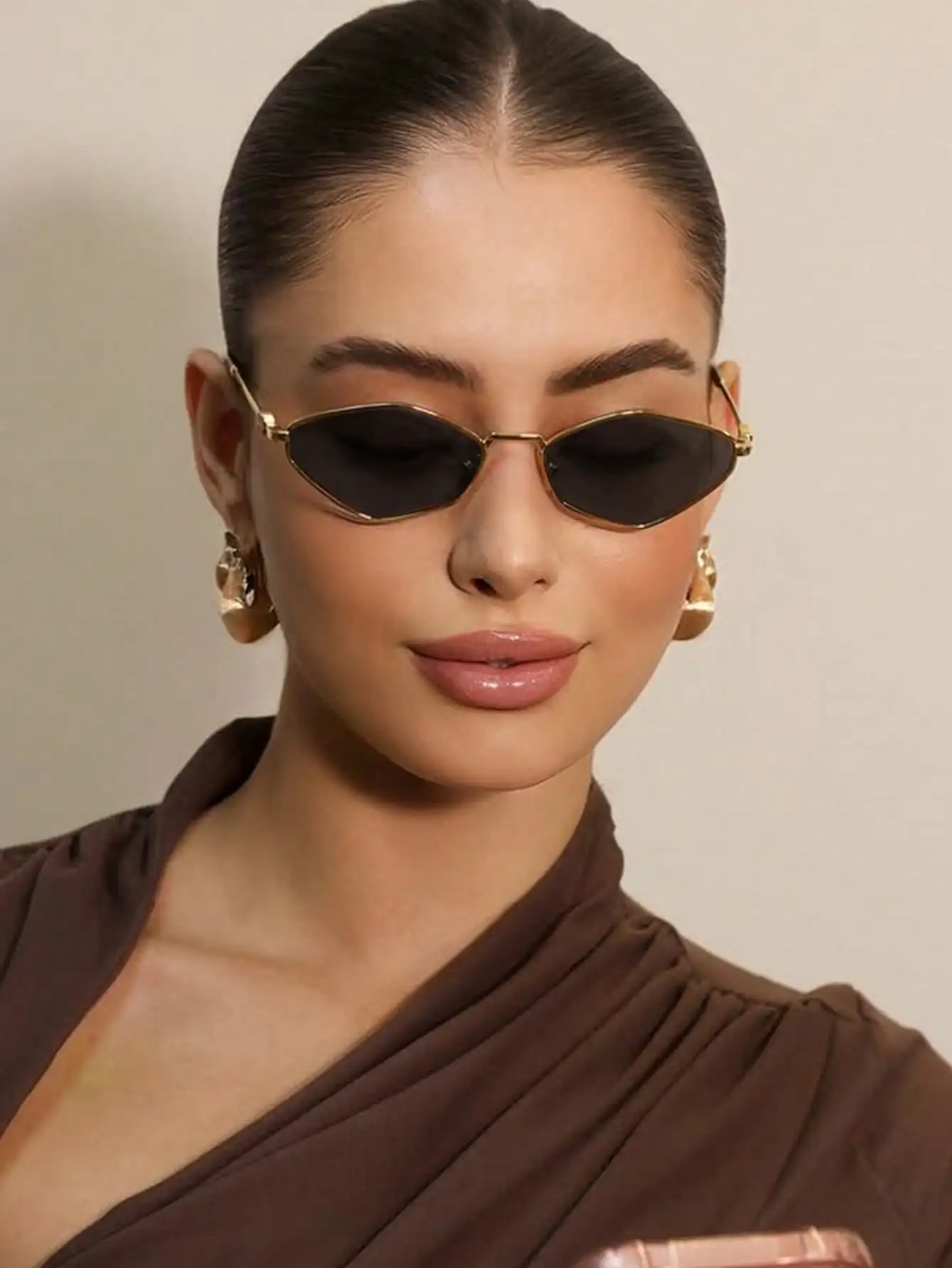 1pc Women's Fashionable Metallic Rhombus Frame Fashion Glasses, Personalized European And American Street Style, Summer Beach Accessory Shades Vintage Style Geometric Frame For Going Out Outfit,Back To School