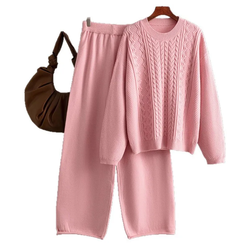 Muslim Women 2 Piece Sets Pullover Sweater Wide Leg Pants Ensemble Casual Knitwear Outfits Autumn Winter Knitting Suit 2025