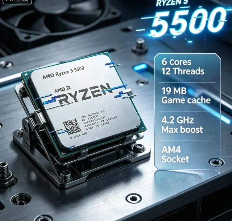 AMD Ryzen 5 5500 Entry 3A Gaming CPU 6 Core 12 Thread 4.2GHz AM4 16MB L3 Cache 65W Desktop Gaming Processor Without Cooler view 2
