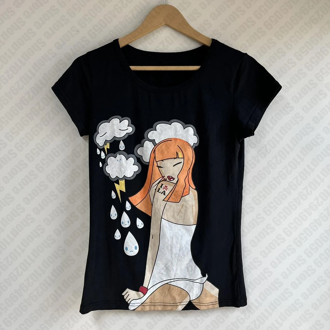 Camisetas estéticas para bebés de los años 2000, estilo Y2k, camisetas Vintage de manga corta con estampado gótico de Harajuku, ropa de calle Punk para mujeres, camisetas para chicas Emo