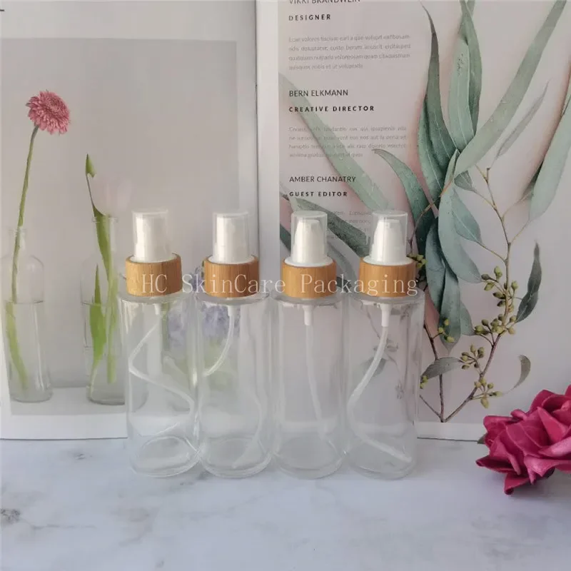 Sprzedaż Domowa Szklana Butelka na Wodę Bambusowa Zakrętka Wielokrotnego Użytku Makijaż Kosmetyki Toniki do Twarzy Opakowania Szampon Balsam Przezroczysty Pojemnik