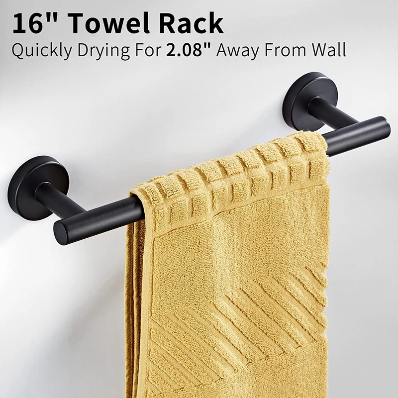 5 Pieces Bathroom Hardware Set, Include 16 Inches Towel Bar, Towel Ring, Toilet Paper Holder With Shelf, 2 Hooks