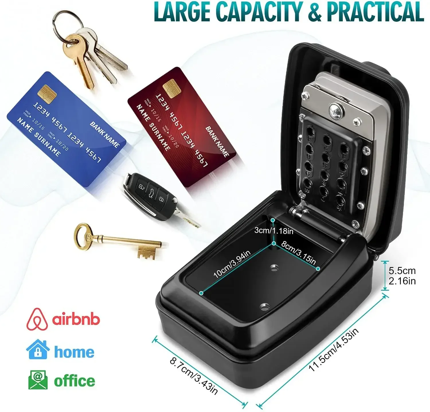 Push Button open Wall Mounted Combination keypad secret Safety locker with 5 keys large capacity storage safe lock box - Image 2