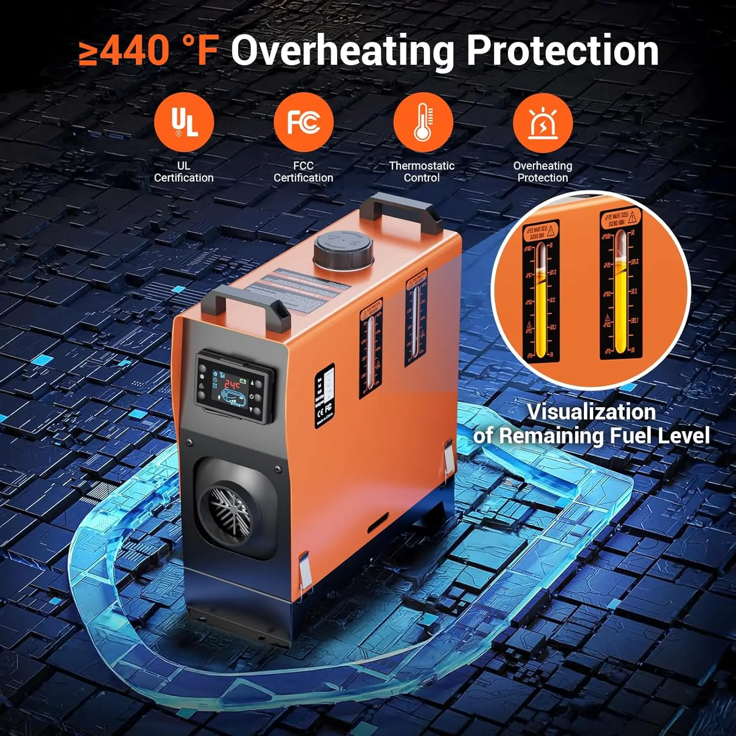 سخان ركن محمول 8 كيلو وات 12 فولت مع جهاز تحكم عن بعد وشاشات LCD، تسخين سريع، خزان 1.3 جالون لقارب شاحنة التخييم RV #4