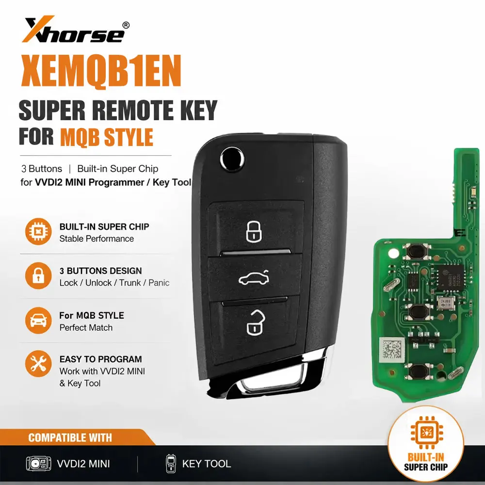 Xhorse XEMQB1EN Super Remote Key for MQB Style 3 Buttons Built-in Super Chip Car Remote Key for VVDI2 Key Tool English Version