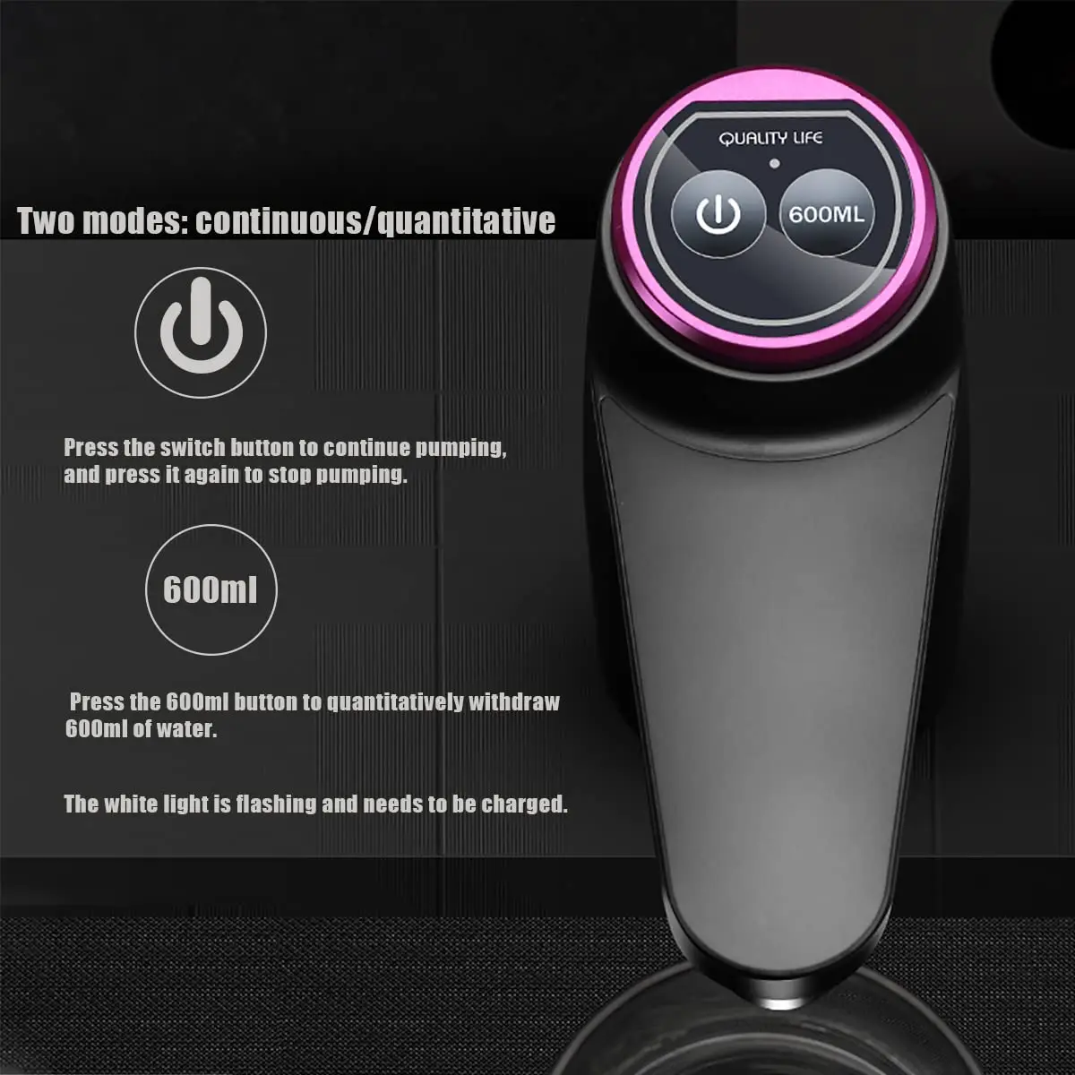 Portable Automatic Electric Water Bottle Pump Dispenser,Two‑Button Control 600ml Fixed‑Quantity Water‑Out,Powerful High‑Speed Motor USB Charged Drinking Water Pump Fits 5L‑18.9L Standard Large‑Capacity Water Barrels