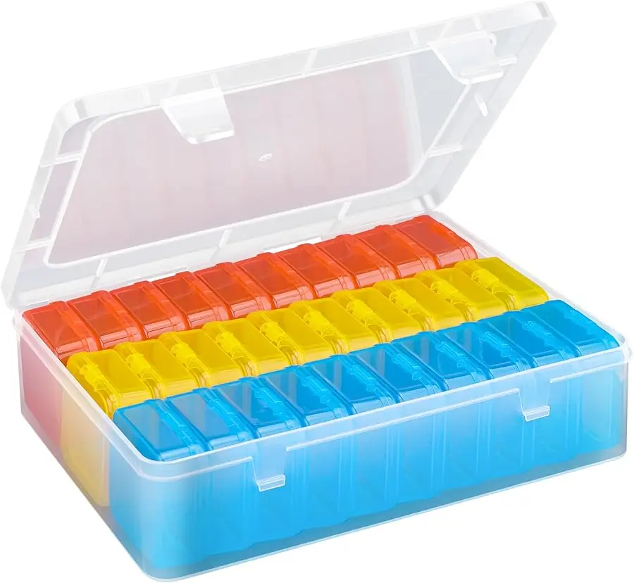 

Bead Organizer Box(Red,Yellow,Blue), 93Pcs Small Bead Organizers and Storage Plastic Cases Mini Clear Containers Boxes with Hing