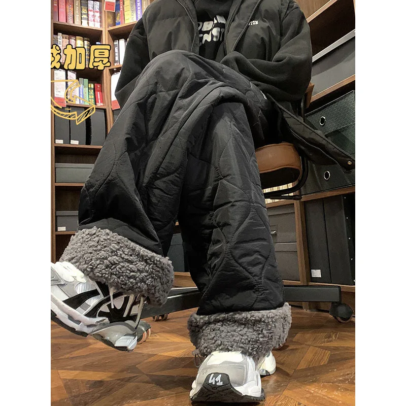Russia is below freezing40Unisex winter pants with lamb fleece lining, thickened and padded, casual pants, windproof and warm