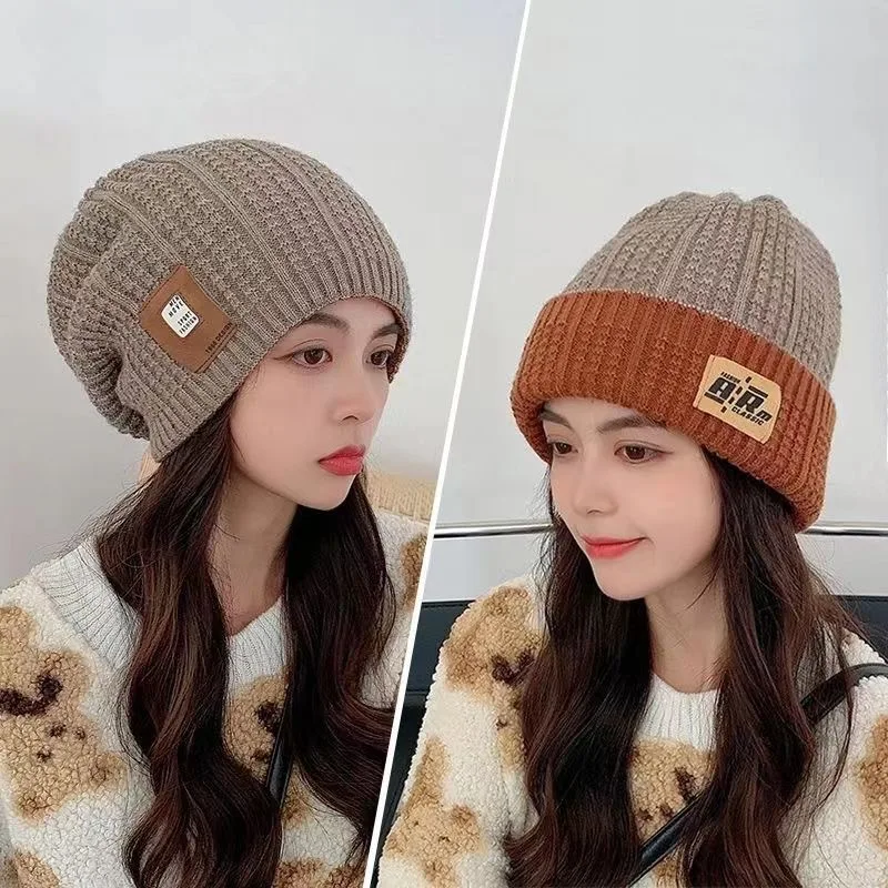 2026 New Unisex Two-Tone Winter Hats Men And Women Fashion Warm Beanie Cap Casual Winter Knitted Hats