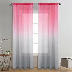 Pink Gray Sheer Curtains Semi Transparent Voile Rod Pocket Curtains for Bedroom Living Room Sliding Door