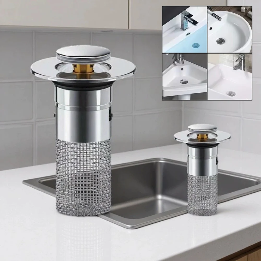 2026 New Washbasin Leak-Proof Plug Brass Pop-Up Core Sink Drain Strainer with Removable Basket Pressure Sink Drainage Bathtub