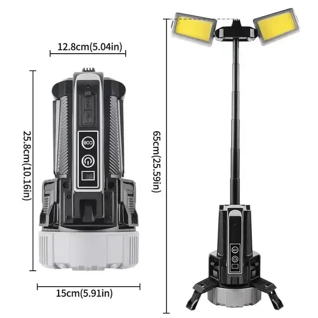 Portable Light Emitting Diode Work Light Search Light Flashlight Foldable Stand Extensible Rod Hunting Camping Hiking Repair