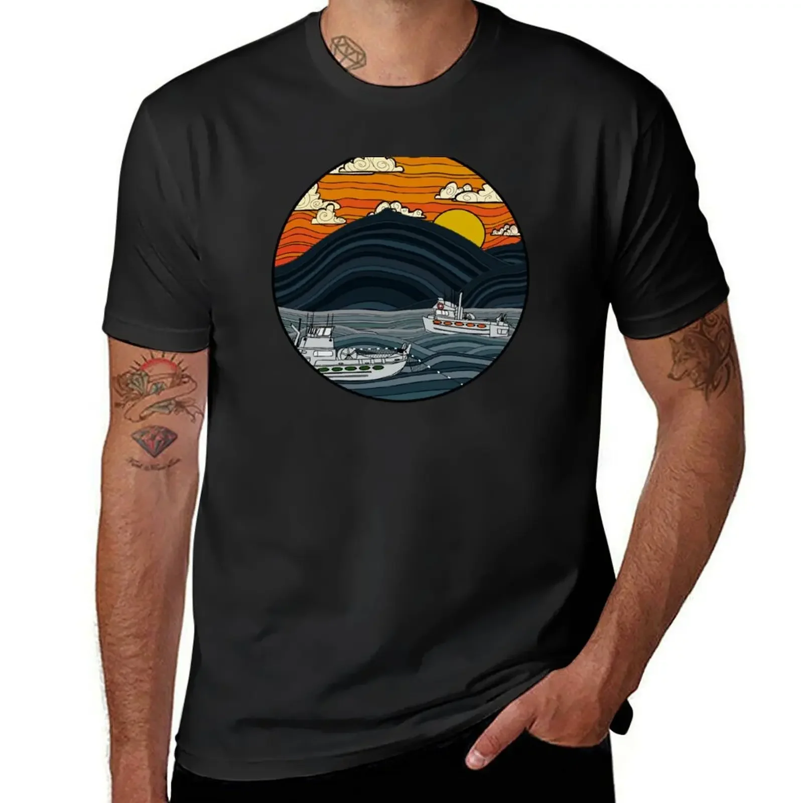 

Amaq Mountain Fishing Scene T-Shirt vintage clothes summer top men workout shirt