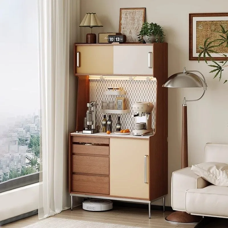 Retro dining side cabinet integrated storage cabinet water dispenser tea cabinet solid wood color matching