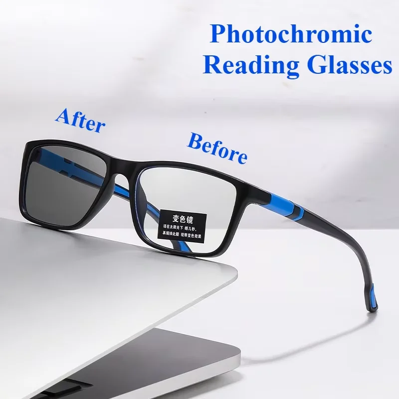 +0,5 +0,75 Photochrome Ultraleichte Anti-Blaulicht-Lesebrille Bestseller Rechteckige Geschäfts-/Sport-/Fahrradbrille