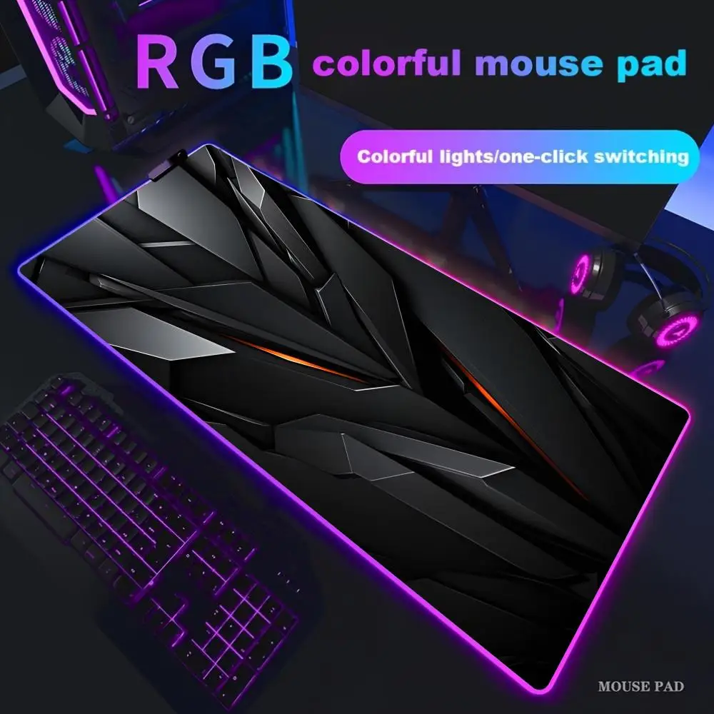 

Geometric Metal Mouse Pad Large RGB Gaming Mousepads LED Light Locked Edges Game Accessories Table Pads Keyboard Mat XXL 90x40cm