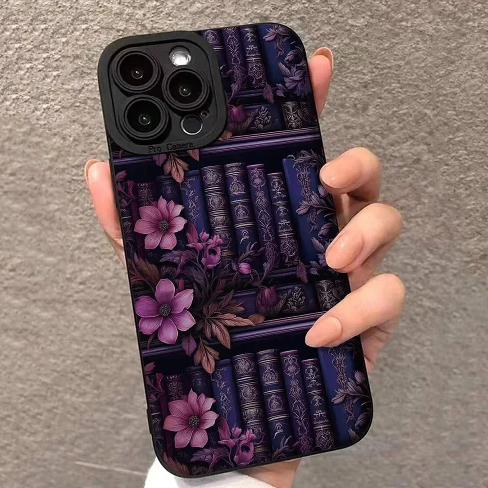 Purple Bookcase Painted Case For Samsung Galaxy A15 A35 A54 A55 S25 Ultra S24 FE S23 Plus S22 S21 S20 Silicone Cover