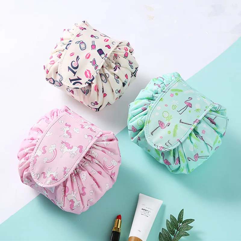 

Lazy Men Storage Bag Printing Drawstring Makeup Organizer Portable Travel Cosmetics Women Bag Rolling Round Dustproof Cover