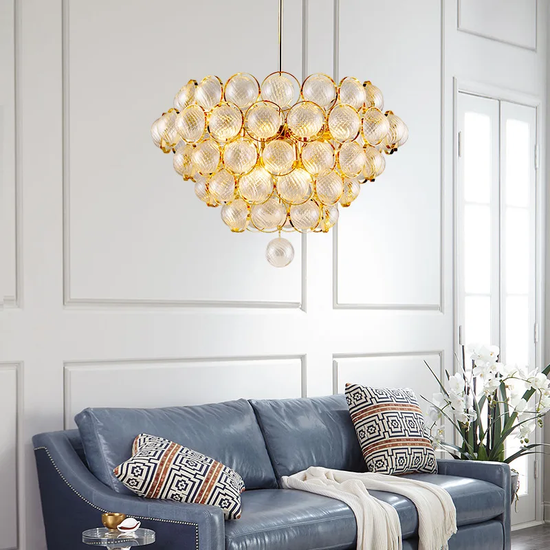 

Designer Metal Glass Ball Pendant Lamp American Model Room Luxury Creative Restaurant Living Room Lighting