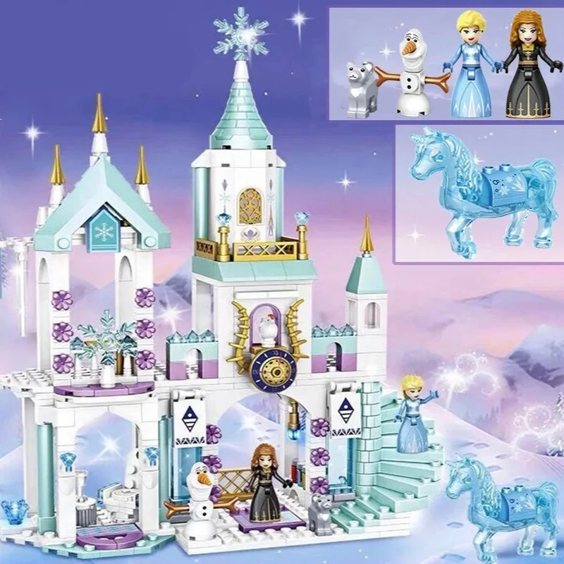 Disney Princess Elsa Ice Castle Princess Magic Castle Set Building Blocks Anime Dream Toys Friends Kids Diy Birthday Toy Gifts