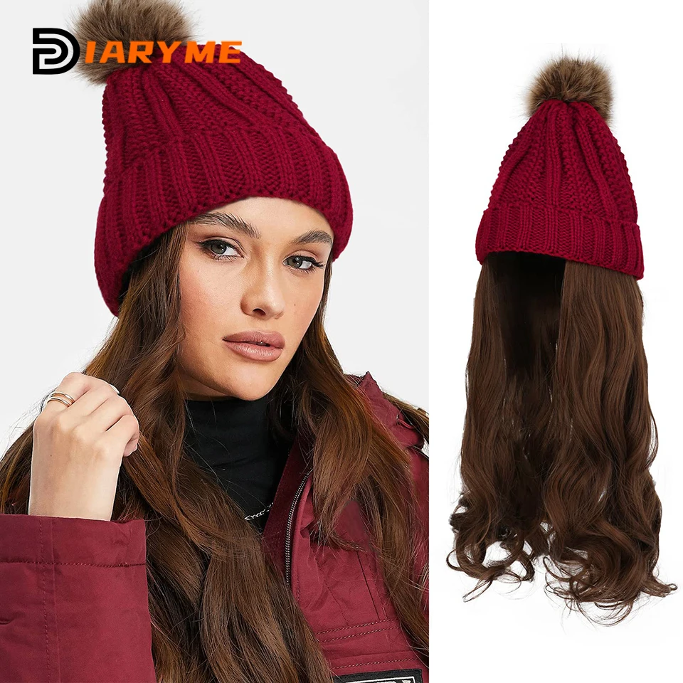 

Beanie Hat Wig Long Curly Hairpieces Attached Hat with Hair for Women Hat Wig Knit Beanie Winter Hat with Hair Extensions Wig