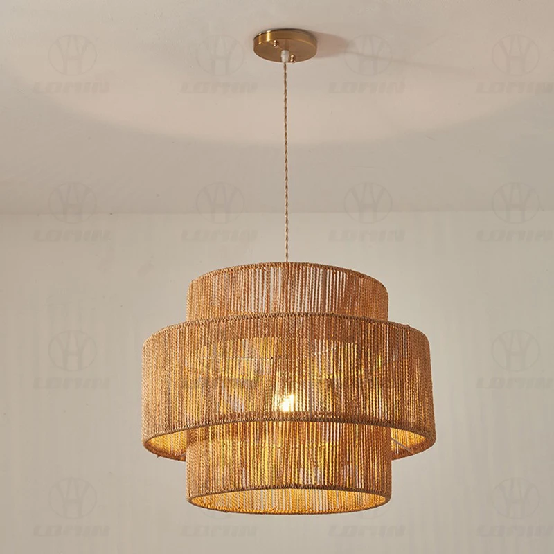 

Rattan Bohemian Pendant lights Hand-woven linen rope Ceiling lamp Nordic bedroom Dining Table light fixtures