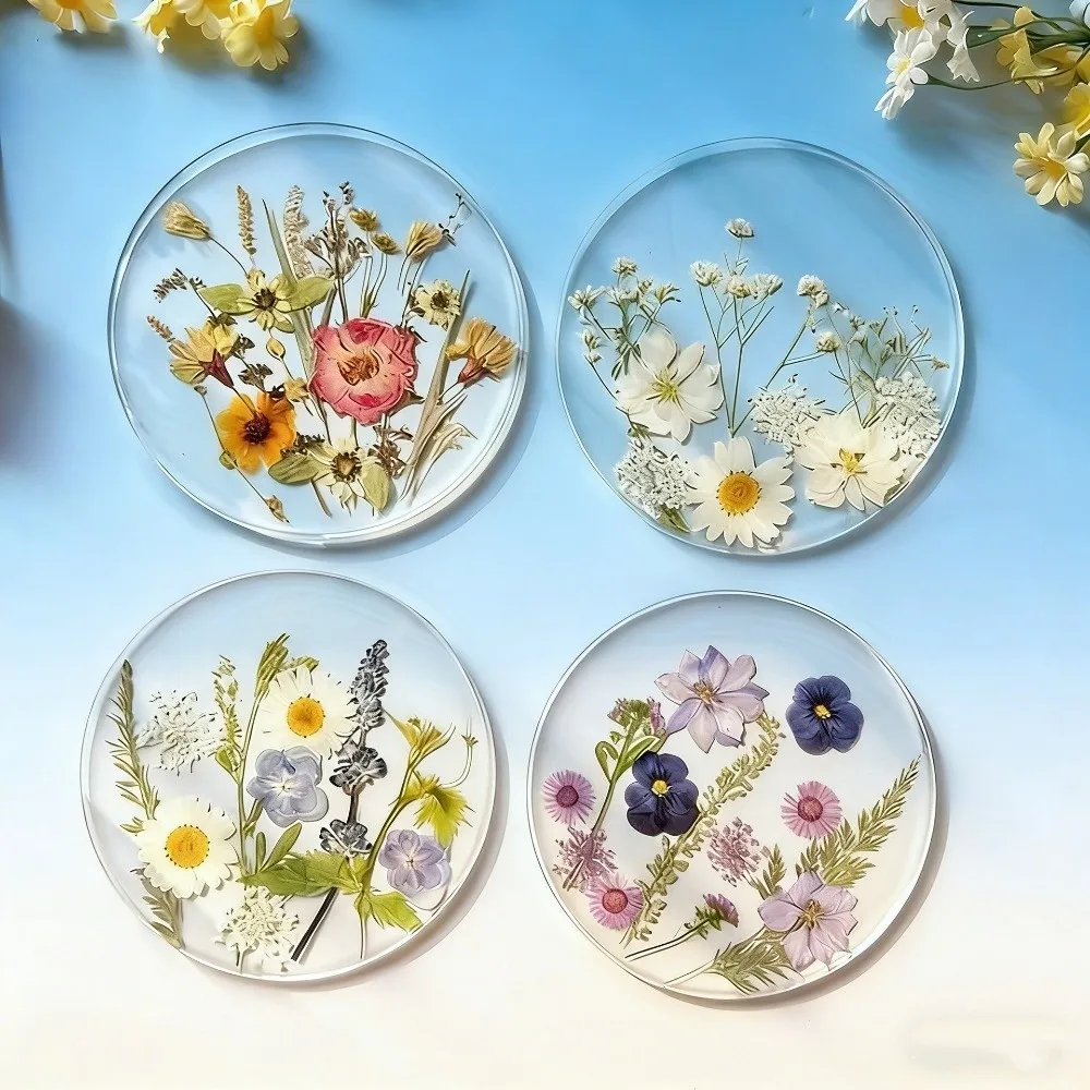 Table Decoration Round Acrylic Coasters Transparent Sweet Floral Print Coasters Colorful Insulation Pad Dining Table