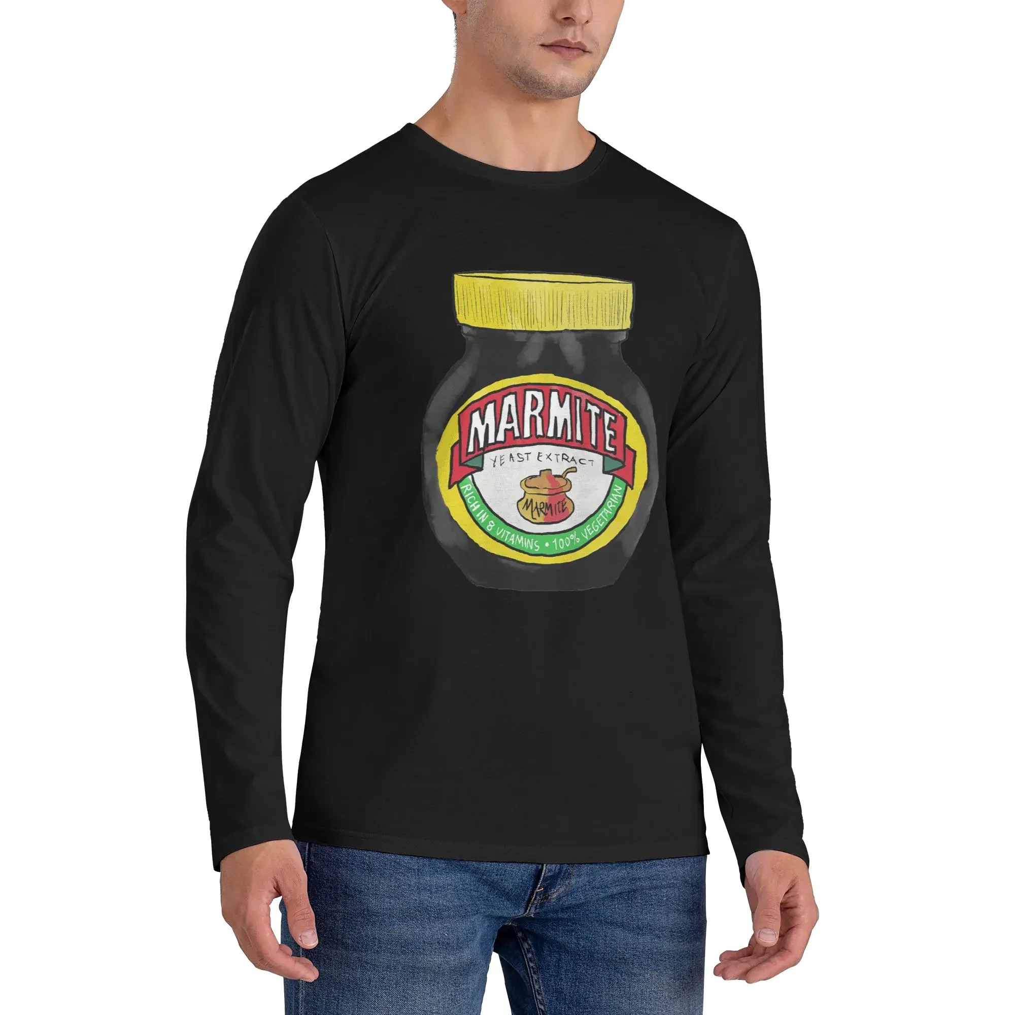 

Marmite Men's Long Sleeved T-shirt Breathable Round Neck T shirts Spring and Autumn Men tops