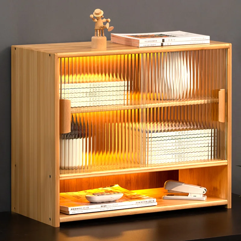 

Office Desktop Bookshelf Bookcase Shelf With Cabinet Door Locker Integrated Lattice Cabinet Multi-layer Living Room Storage Cabi