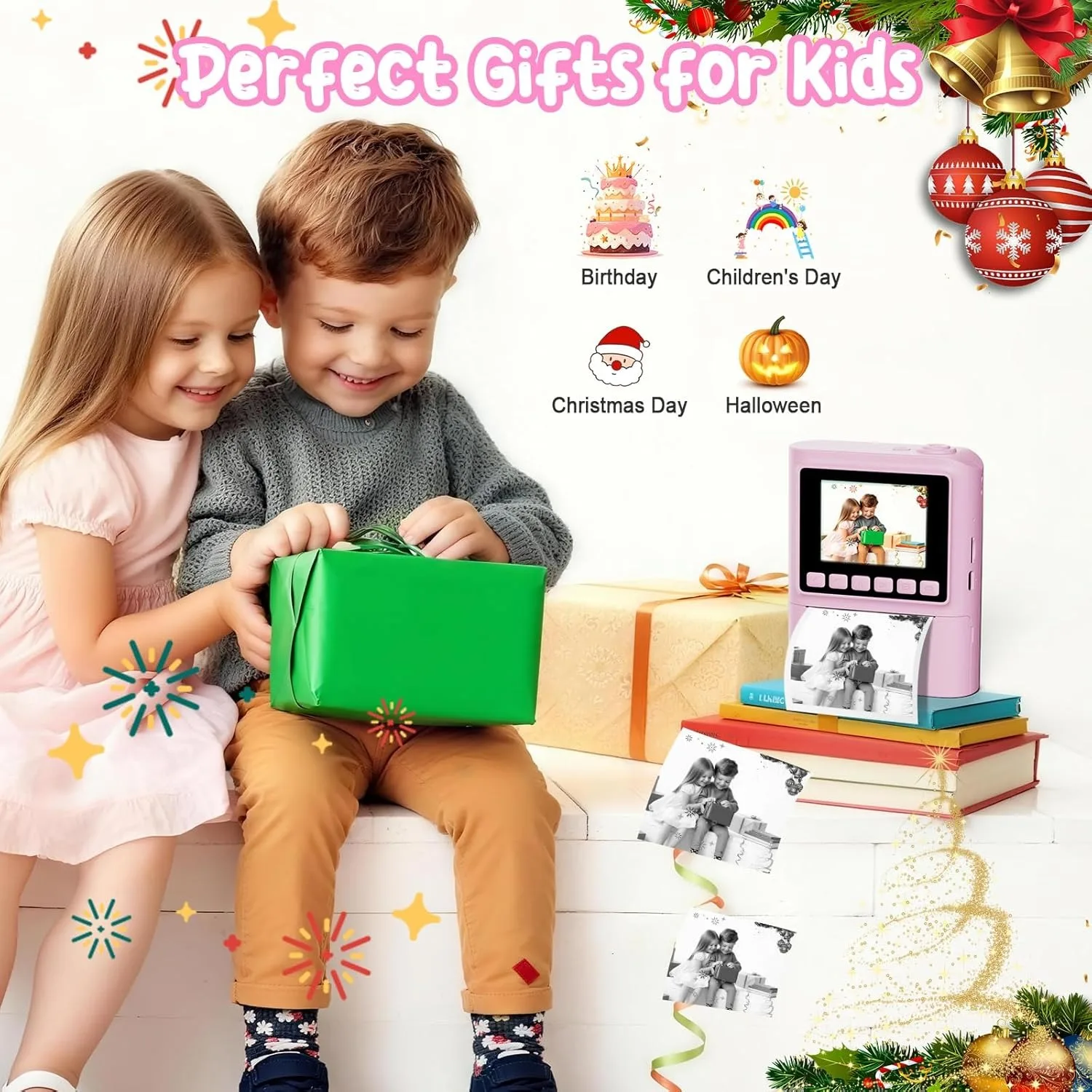 Caméra à impression instantanée pour enfants, enregistreur vidéo HD 1080P, Zoom 8X, appareil photo numérique pour filles et garçons, meilleur cadeau d'anniversaire et de noël, carte 32 go