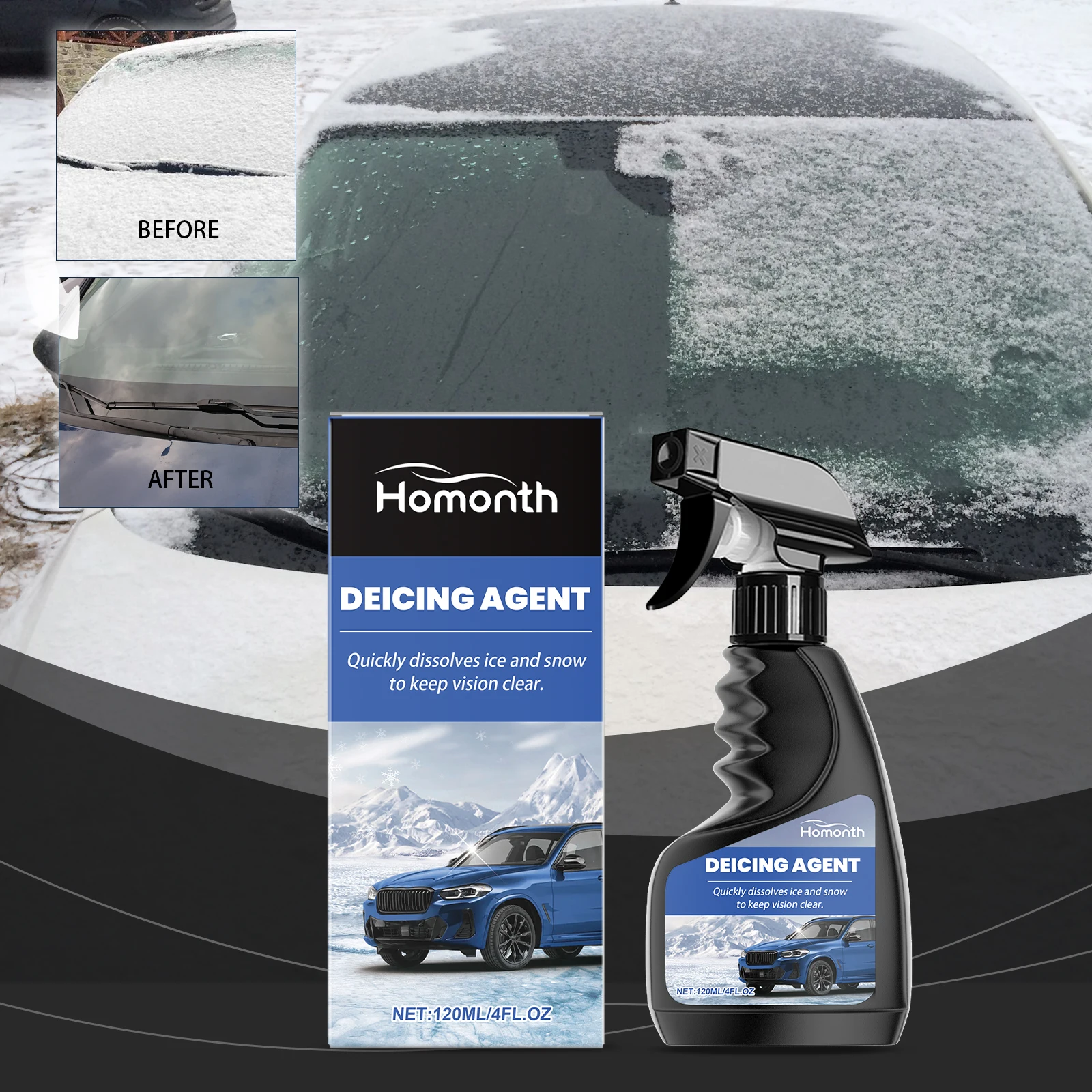 Windshield Defroster Spray Instant Anti Fog & De-icer for Car Glass Prevents Frost & Ice in Winter Clear View & Safe Driving