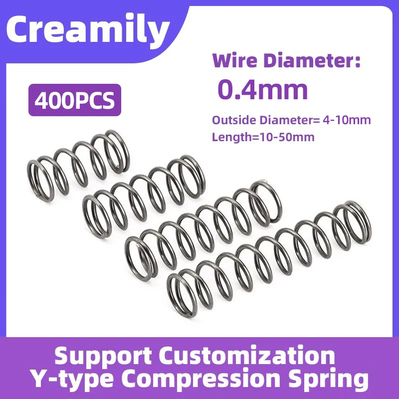 Creamily 400PCS Compression Spring Y-type Rotor Return Spring Steel Wire Diameter 0.4mm Outside Diameter 4-10mm Length10-50mm