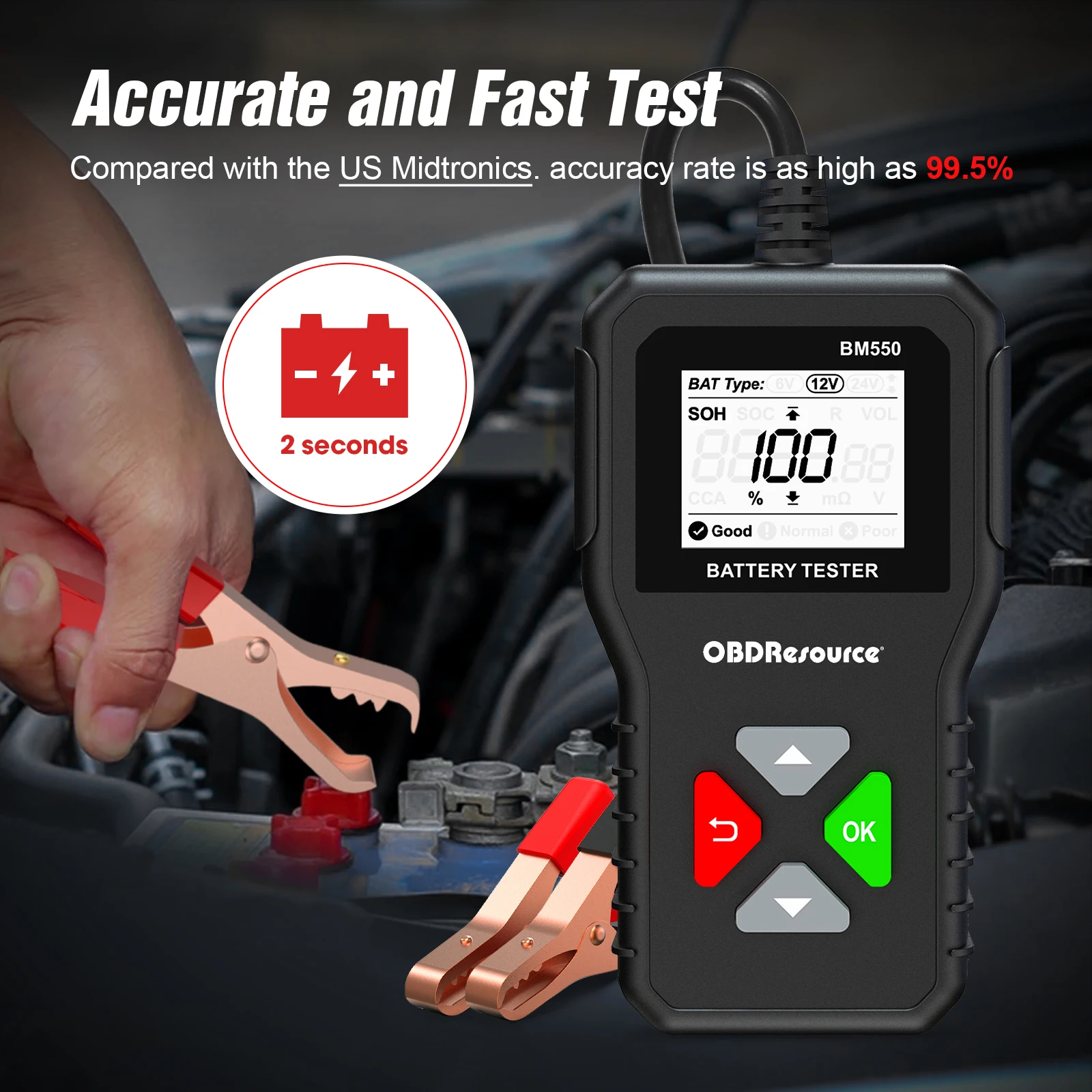 OBDMonster-Analizador de batería automático BM550, herramientas de detección de sistema de batería de coche, 6V, 12V, 24V, 100-2000 CCA