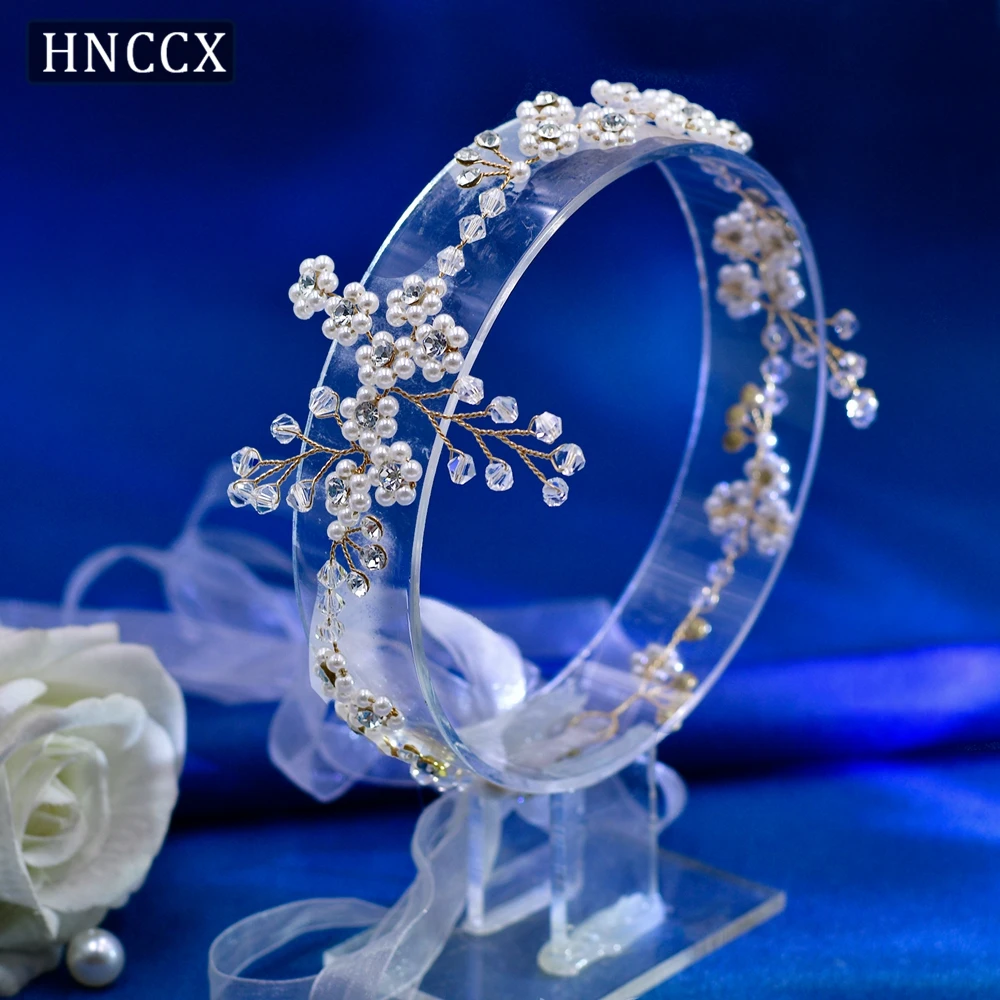 

HNCCX Bridal Headband Faux Pearl Hair Accessories Crystal Headwear Rhinestone Bride Headdress Shiny Headpieces For Party CP129