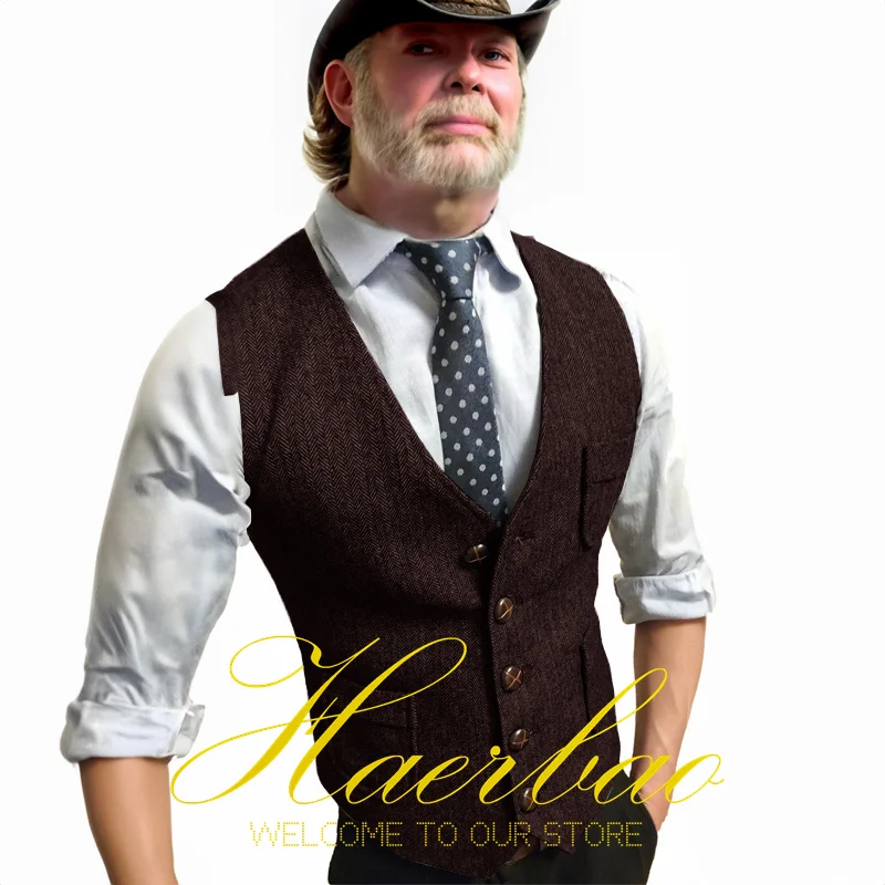 Men's Suit Vest Single Breasted Herringbone Vintage Sleeveless Jacket Formal Slim Fit Waistcoat Men Vests