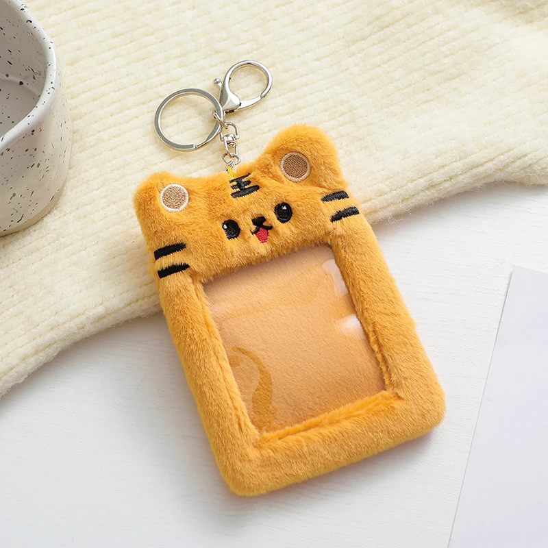 Korea Cute Bear Rabbit Plush Photocard Holder Cute Idol Photo Album Sleeve Case ID Card Cover With Keychain Bag Pendant