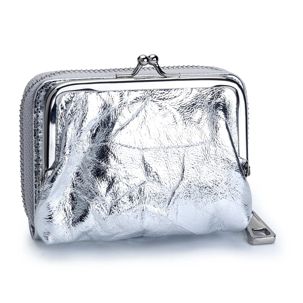 

Роскошный винтажный кошелек из мягкой восковой кожи с мягким воском и замком «Поцелуй» 2-в-1, женский органайзер для мелких предметов, компактная сумка для повседневного использования