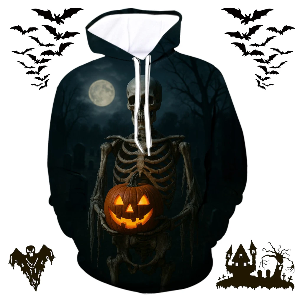 

3D Printed Halloween Theme Hoodies For Men Women Fashion Pumpkin Skull Pattern Hooded Clothes Autumn Winter Festival Sweatshirts